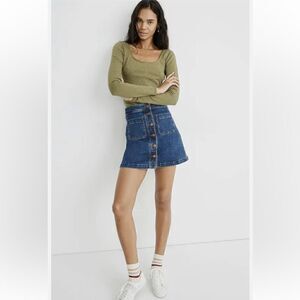 Madewell Stretch A-Line Mini Skirt in Salisbury Wash Patch Pocket Sz 00
